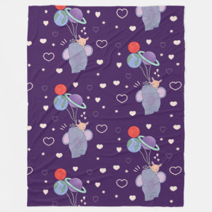 Olifant en Konijn Ruimtereis met Ballon Whimsica Fleece Deken