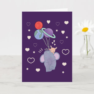 Olifant en Konijn Ruimtereis met Ballon Whimsica Kaart