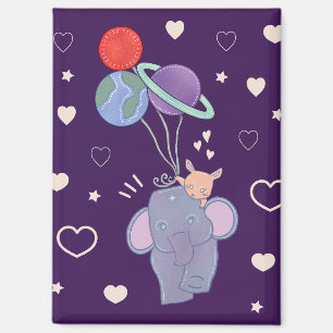 Olifant en Konijn Ruimtereis met Ballon   Whimsica Magneet