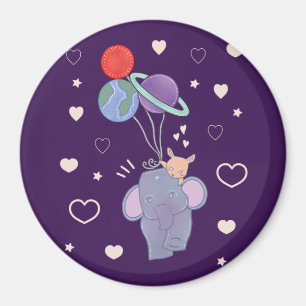 Olifant en Konijn Ruimtereis met Ballon   Whimsica Magneet