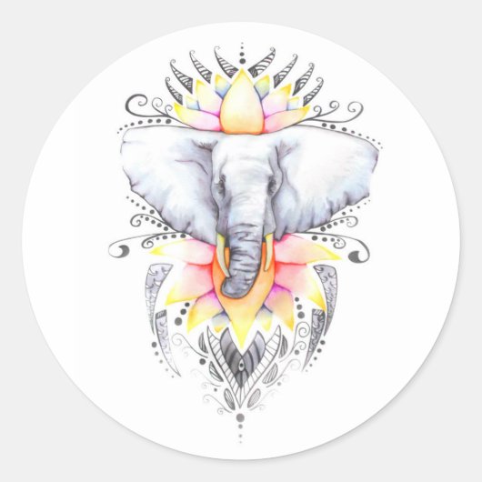 Olifant en lotus ronde sticker (Voorkant)