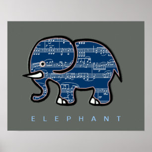 olifant en muzieknoten poster