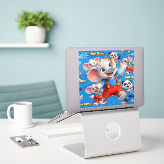 Olifant en panda grote vinyl sticker (Laptop op bureau)