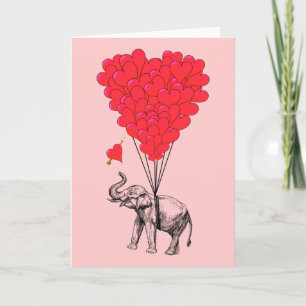 Olifant en rode hartballonnen feestdagen kaart