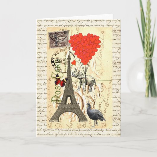  olifant en rode hartballonnen kaart (Voorkant)