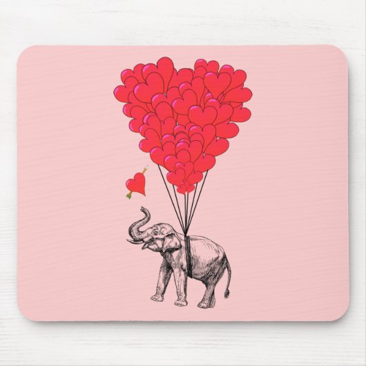 Olifant en rode hartballonnen muismat (Voorkant)