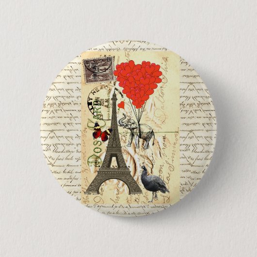 olifant en rode hartballonnen ronde button 5,7 cm (Voorkant)