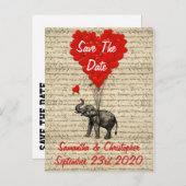 Olifant en rood hart slaan de datum op aankondigingskaart (Voorkant / Achterkant)