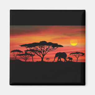 Olifant en Serengeti Oranje Zonsondergang Magneet