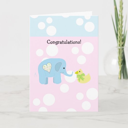 Olifant en Stippen Baby Felicitaties Kaart (Voorkant)