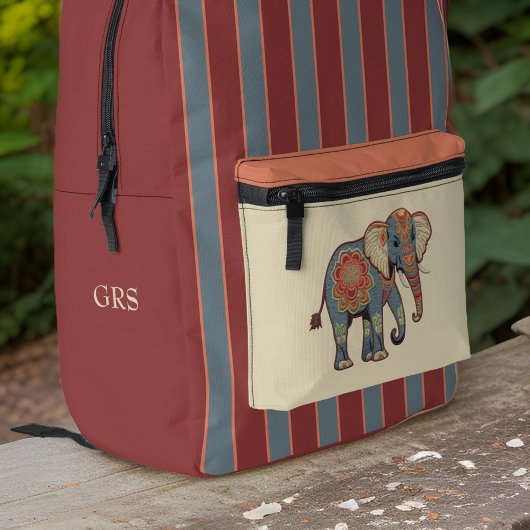 Olifant en Stoffig Blauw Rode Strepen met Monogram Bedrukte Rugzak