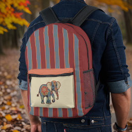 Olifant en Stoffig Blauw Rode Strepen met Monogram Bedrukte Rugzak