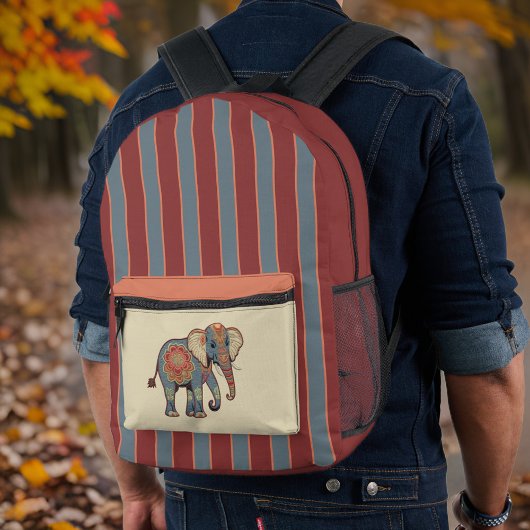 Olifant en Stoffig Blauw Rode Strepen met Monogram Bedrukte Rugzak