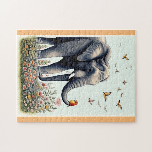 Olifant en vliegende vogels legpuzzel (Horizontaal)