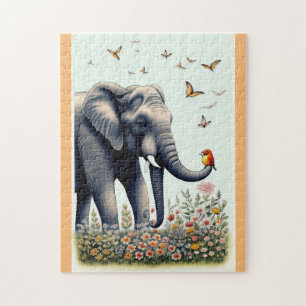Olifant en vliegende vogels legpuzzel