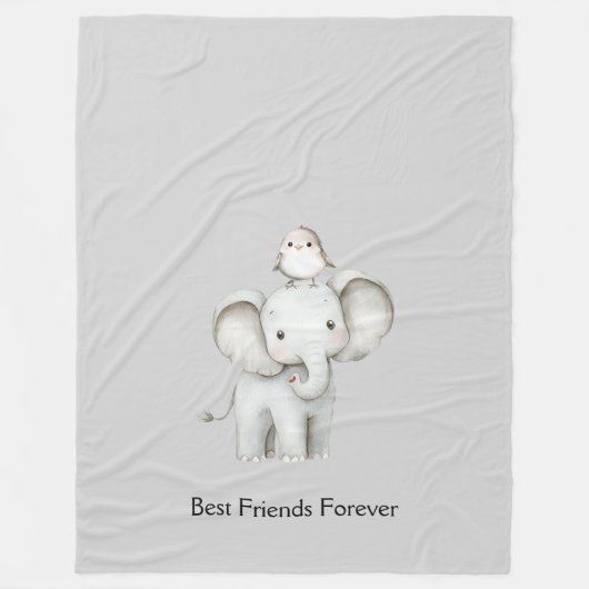 Olifant en Vogel Beste Vrienden Fleece Deken (Voorkant)