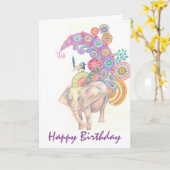 Olifant en vogel verjaardagskaart kaart (Gele Bloem)