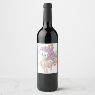 olifant en vogel wijn label etiket