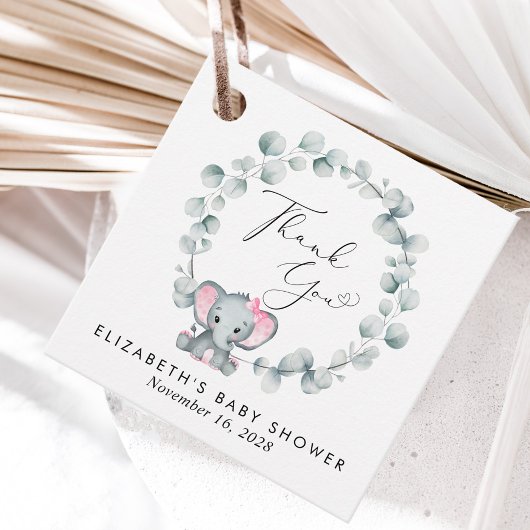 Olifant Eucalyptus Baby Meisje Douche Dank u Bedankjes Labels