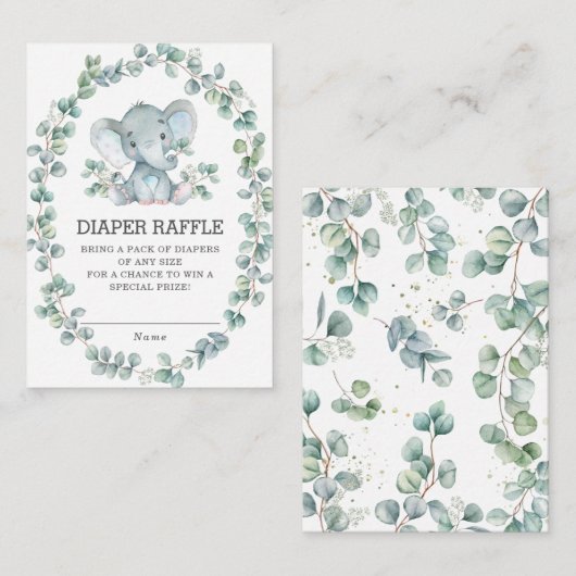 Olifant Eucalyptus Groen Krans Luier Raffle Informatiekaartje (Voorkant / Achterkant)