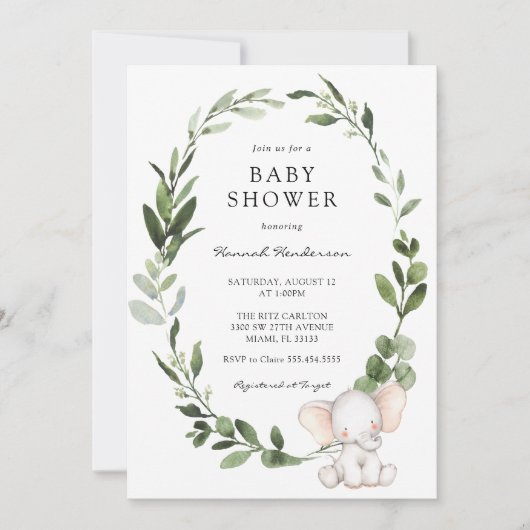 Olifant Eucalyptus krans Baby shower Kaart (Voorkant)