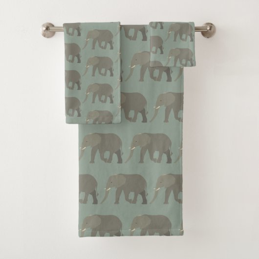 Olifant Exotisch Dier Patroon Sage Groen Bad Handdoek (Insitu)