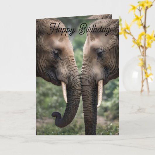 Olifant Familie Liefde Verjaardag Kaart. Kaart (Gele Bloem)