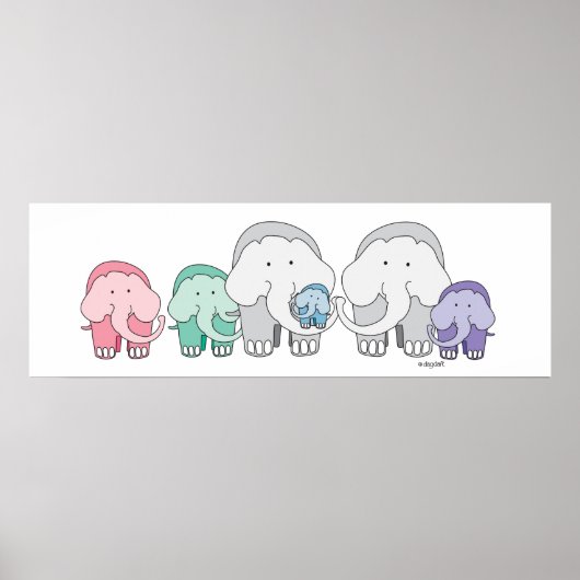Olifant Familie Poster Print (Voorkant)
