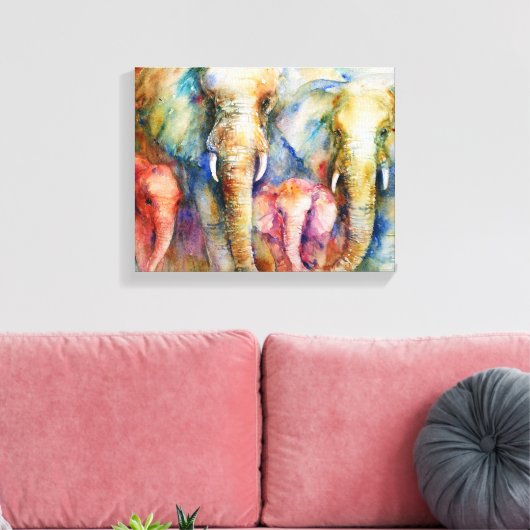 Olifant familie schilderij muur kunst op doek canvas afdruk (Insitu (Woonkamer))