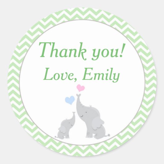 Olifant Favor Label Mint Groene Unisex Baby shower (Voorkant)