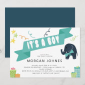 Olifant Feest Jongen | Baby Shower Uitnodiging (Voorkant / Achterkant)