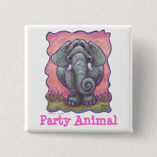 Olifant Feestbeest Knop Vierkante Button 5,1 Cm (Voorkant)