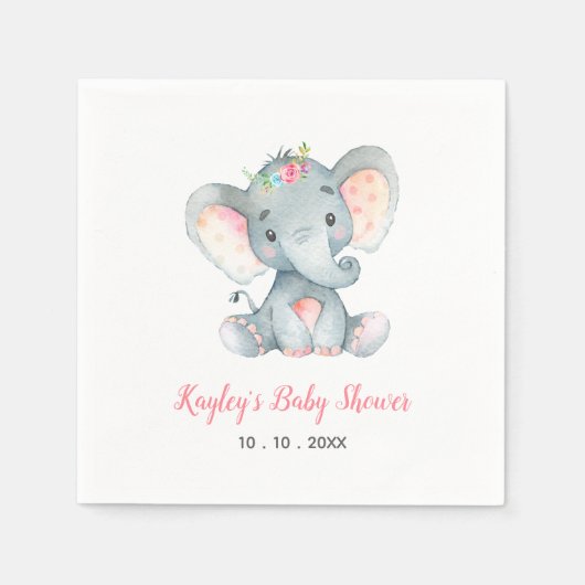 Olifant (Floral) Baby shower servet (Voorkant)