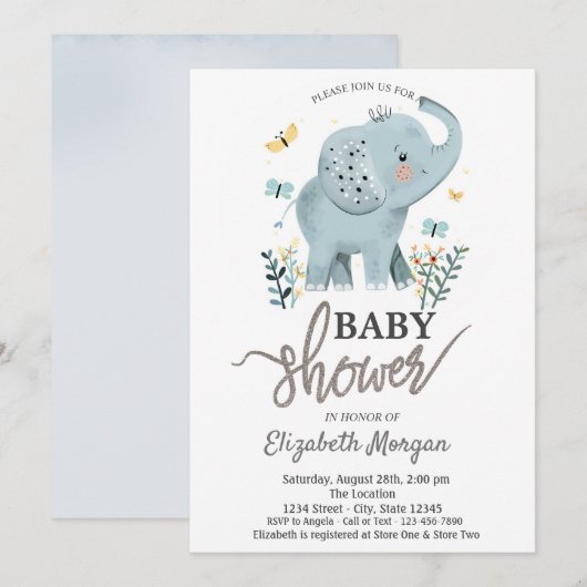Olifant Flowers Vlinders Baby shower Kaart (Voorkant / Achterkant)