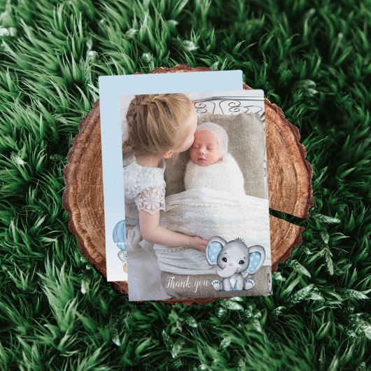 Olifant foto ballon baby jongen douche dank u bedankkaart