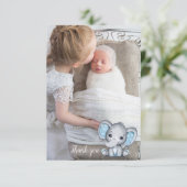 Olifant foto ballon baby jongen douche dank u bedankkaart (Staand voorkant)