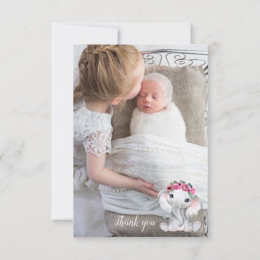 Olifant Fotoballon Baby shower Dank u kaart (Voorkant)