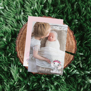 Olifant Fotoballon Baby shower Dank u kaart