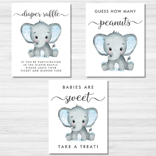 Olifant games gunsten Baby Boy Shower Poster Set