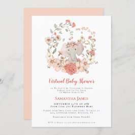 Olifant  gebladerte perzik virtueel Baby shower Kaart