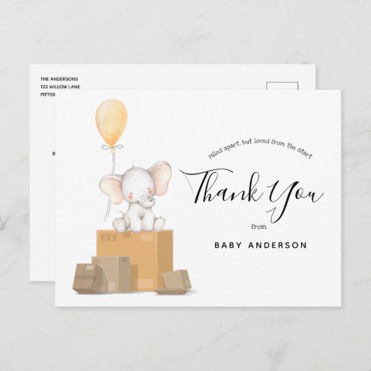 Olifant Geel Baby shower per Mail Dank U Briefkaart (Voorkant / Achterkant)