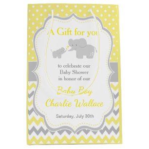 Olifant Geel en Grijs Baby shower Bedankt Medium Cadeauzakje