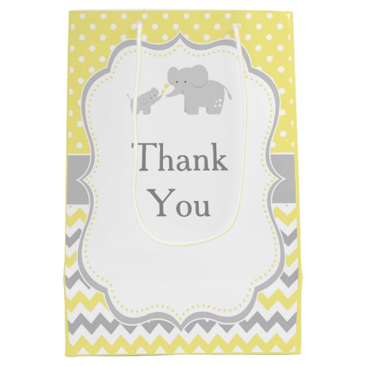 Olifant Geel en Grijs Baby shower Bedankt Medium Cadeauzakje (Achterkant)