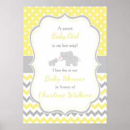 Olifant Geel en Grijs Baby shower Poster