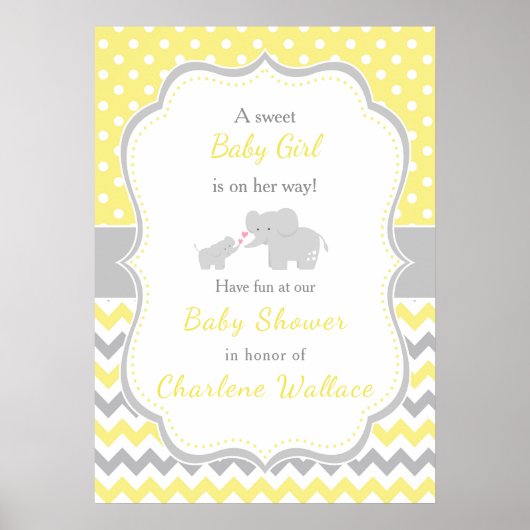 Olifant Geel en Grijs Baby shower Poster (Voorkant)