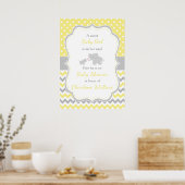 Olifant Geel en Grijs Baby shower Poster (Keuken)