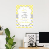 Olifant Geel en Grijs Baby shower Poster (Thuiskantoor)