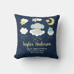 Olifant Geel en Marineblauwe Baby Geboorte Statist Kussen
