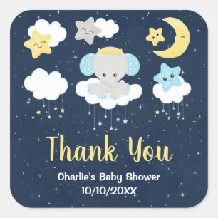 Olifant Geel en Marineblauwe Baby Shower Bedankt Vierkante Sticker