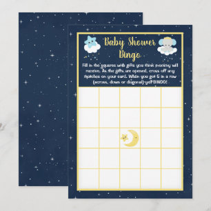Olifant Geel en Marineblauwe Baby Shower Bingo Kaart